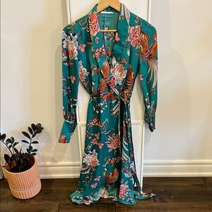 Mango Teal Floral Long Sleeve Dress